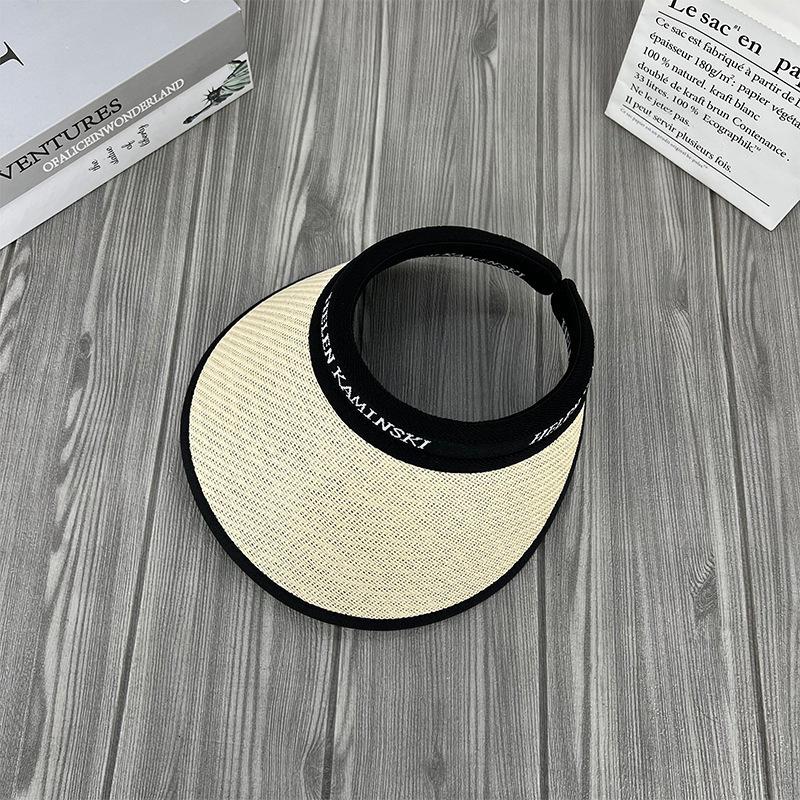 Summer Big-Brimmed Sun Hat Female Face Small Woven Empty-Top Straw Hat Breathable Beach Sun Protection Visor Hat One size fits all
