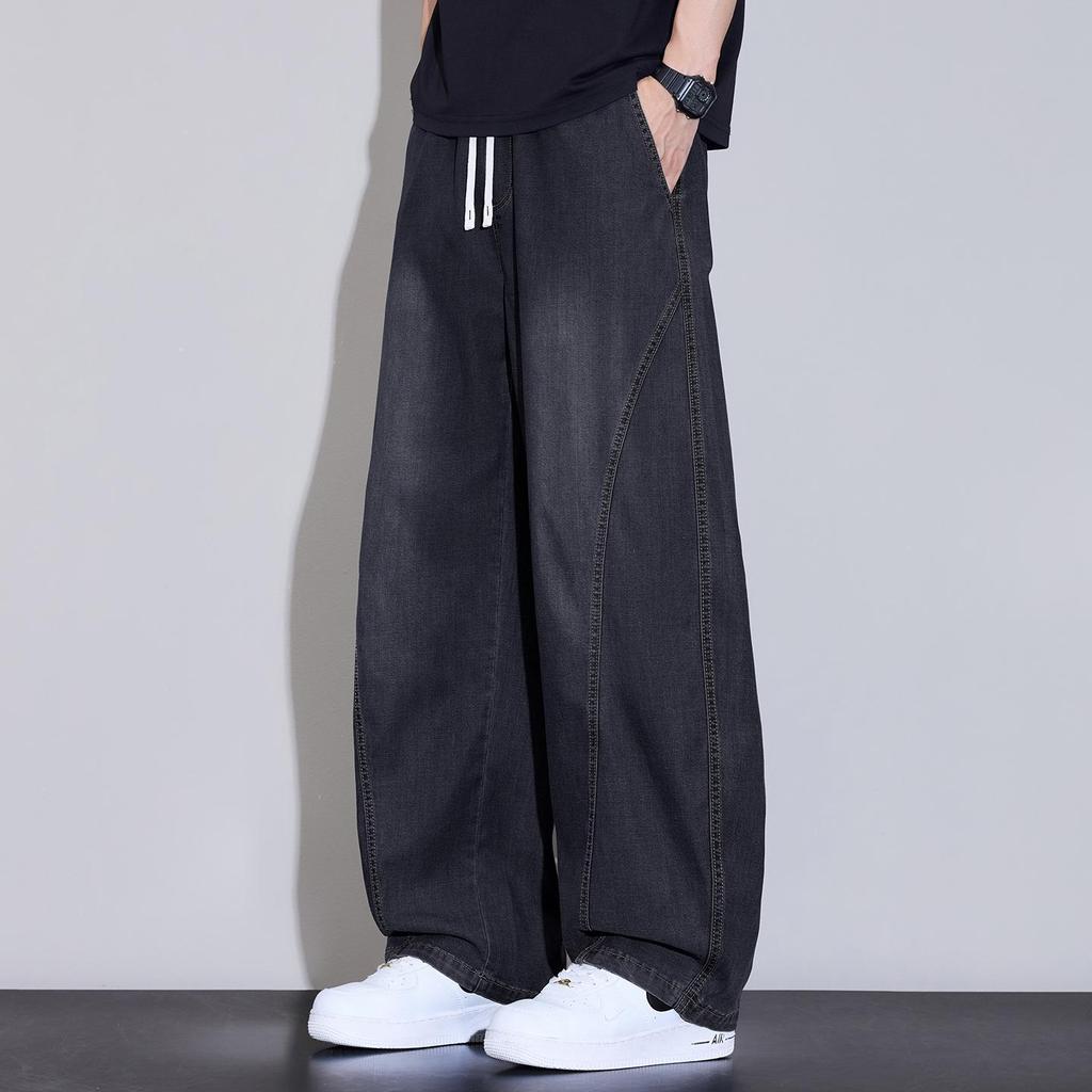 2026 Spring Summer New Men's Loose Straight Pants Wide Leg Long Trousers Streetwear Trendy Quick Drying Breathable Denim Jeans