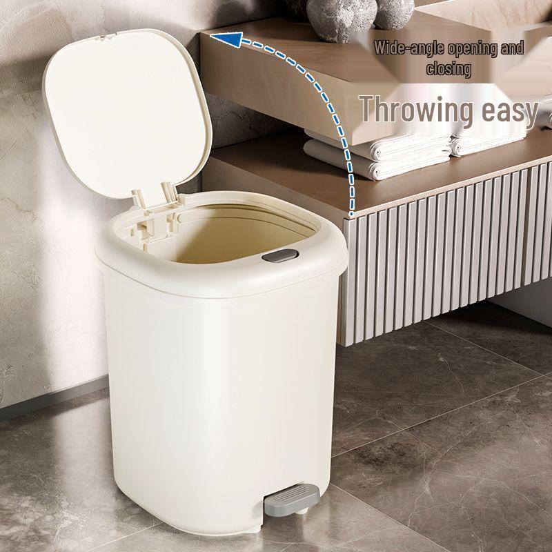 Cream Pedal Trash Can for Home, Kitchen, Bedroom & Bathroom - Large Capacity