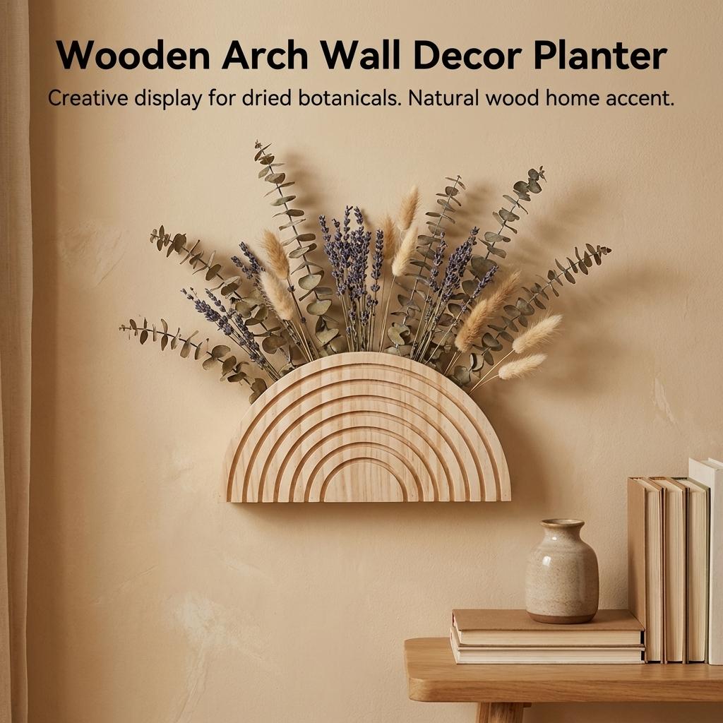 Woodens Semi Circle Wall Planter Creative Flower Arrangement Holder Home Decor