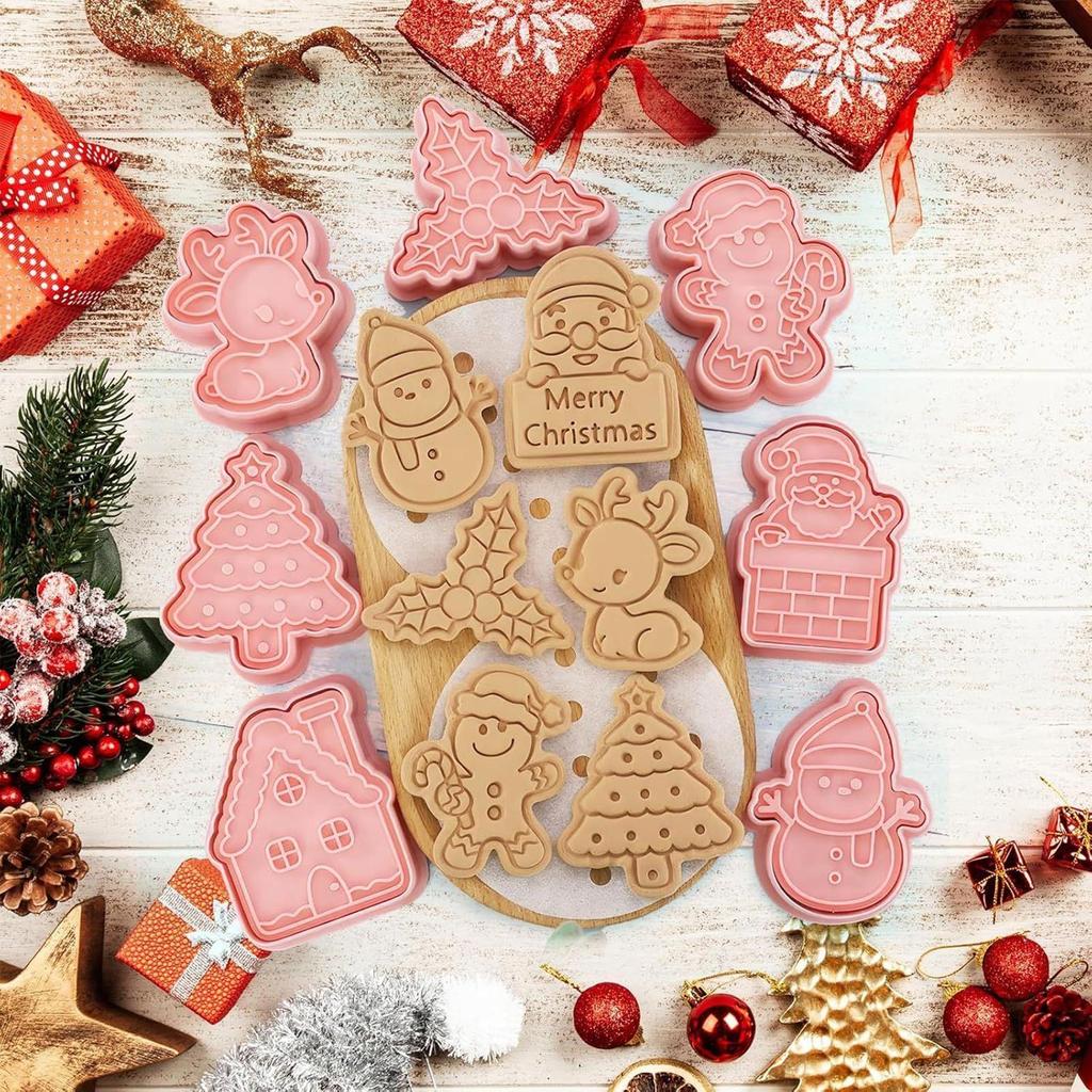 Christmas Cookie Cutter 8 Pieces Fudge Press Shapes Pressable Pastry Cutter Mold For Home Bakers Parents Beginners Party