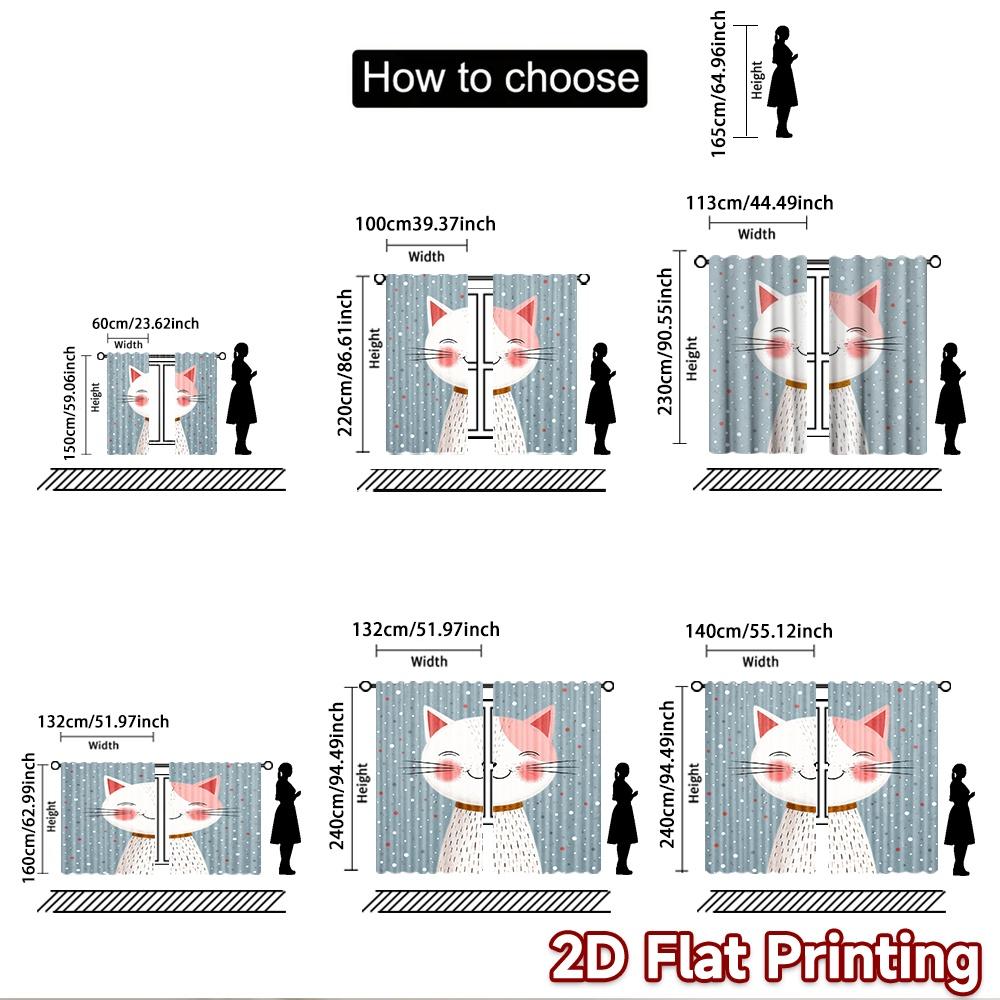2D flat printing 2pcs Curtain Curtain Smiling Cat in Snow Digital Printed Polyester Drapes Family Party Use for Festive for