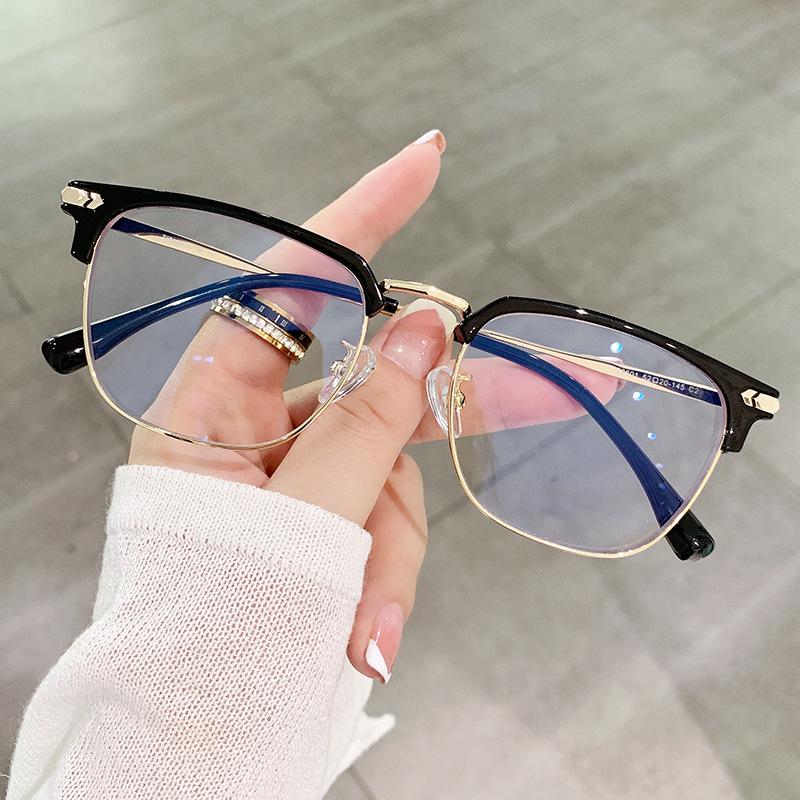 Ultralight Retro Cat Eye Half-Rim Transparent Gray Pure Titanium Eyeglasses Frame for Prescription Lenses