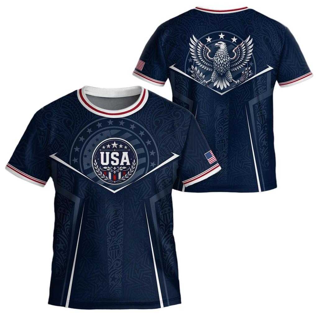 USA Men's Casual Letter Print Short Sleeve T-Shirt