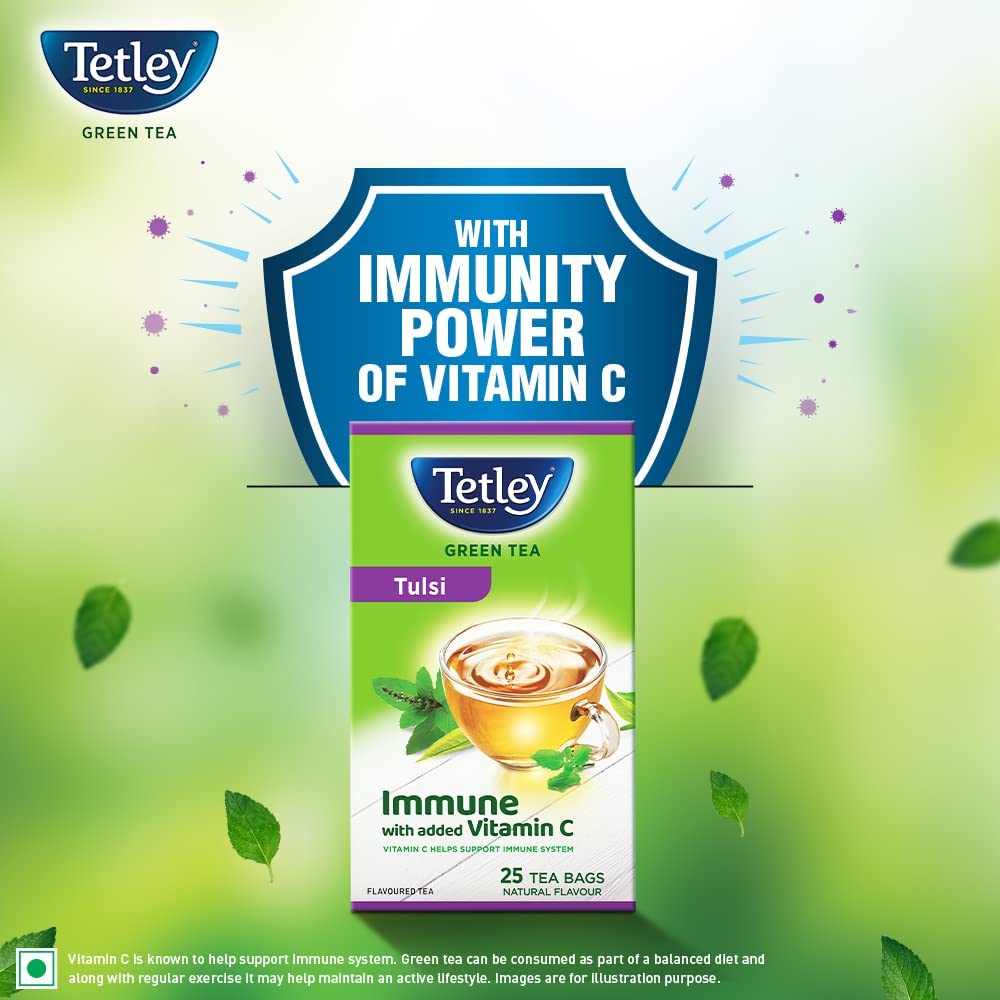 Tetley Green Tea With Tulsi Immune Support With Added Vitamin C 25 Tea Bags 30g Pack