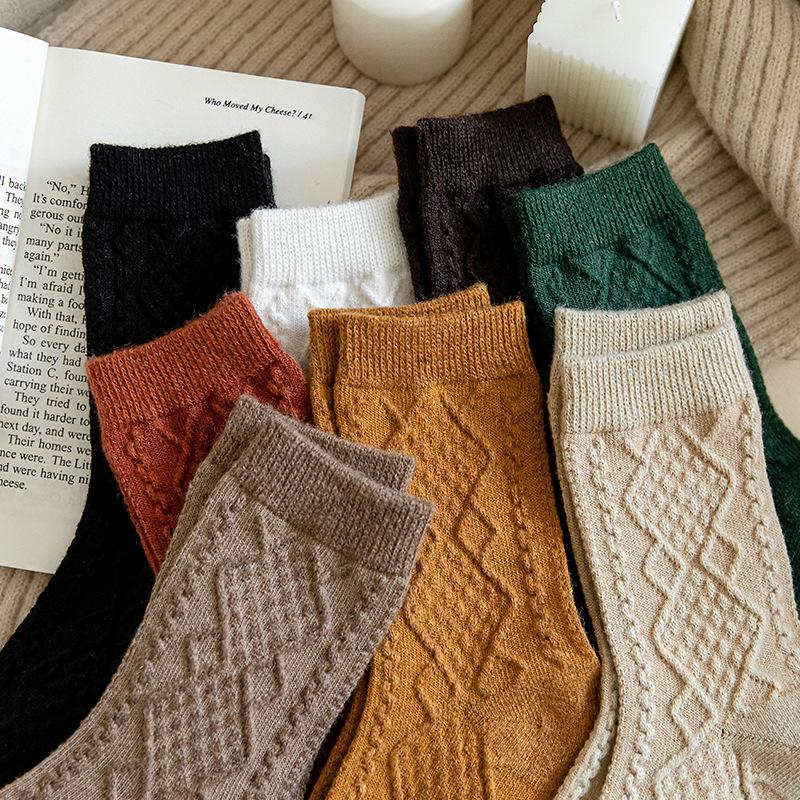 Winter Cashmere Wool Women Socks Solid Japanese Style Retro Long Women Girls Thermal Crew Sock