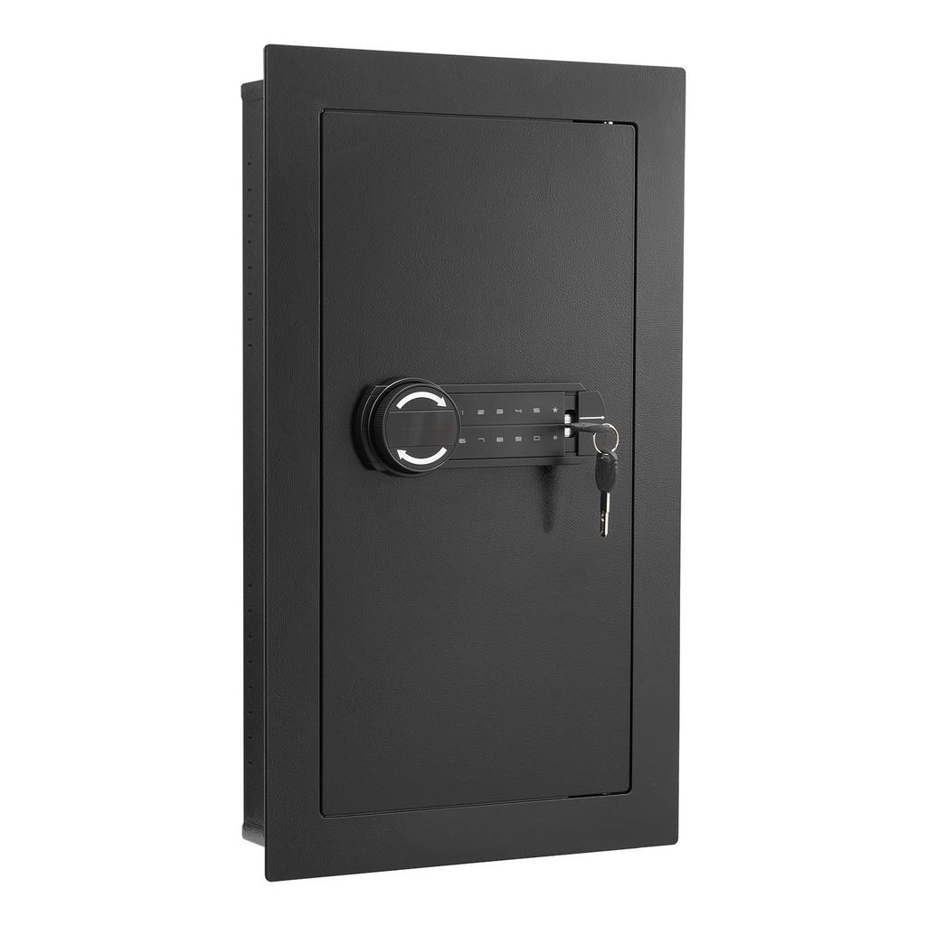 Wall Safe, 3-Tier Hidden Wall Mounted Safe with Password & Key, Q235 Cold-Rolled Steel In-Wall Box with LED Lighting, 2 Adjustable Shelves & 5 Key