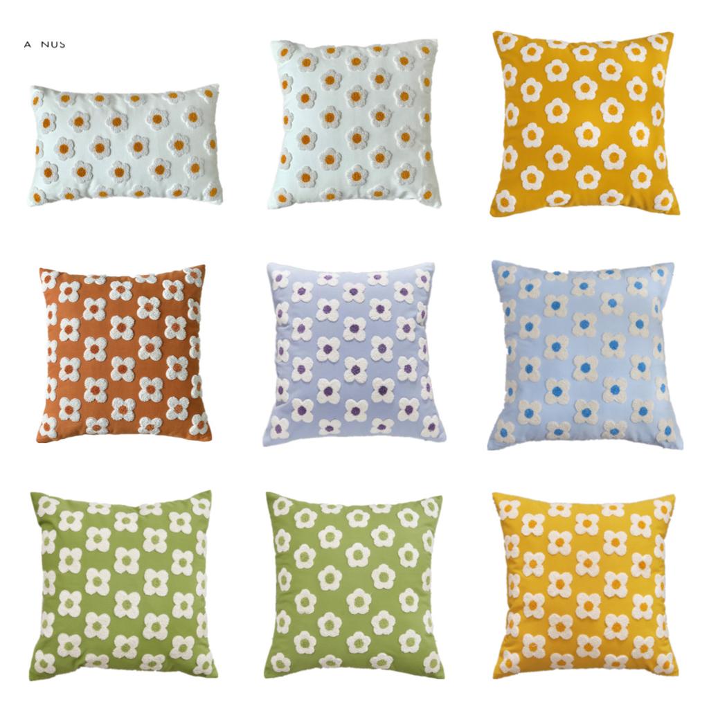 45X45cm Daisy Embroidery Throw Pillow Covers Square Rural Plant Sofa Pillow Cases Stamping Waist Cushion Cover Home Bed Decor