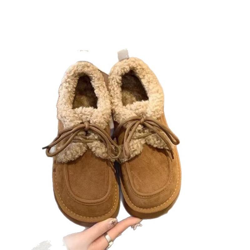 Hong Kong Lamb Wool Versatile Women's Retro Thickened Lace-up Warm and Cold-proof Snow Boots