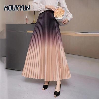 New High-quality Drape Gradient Skirt Women's New Long Skirt High-waisted Elongated Pleated Skirts