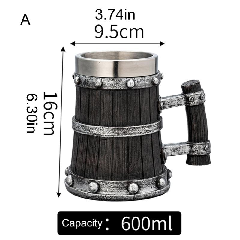 Large Capacity Beer Mugs For Outdoors Use With Retro Woodgrain Finish Nonrust Steel Insulated Cup Thermal Resin Construction
