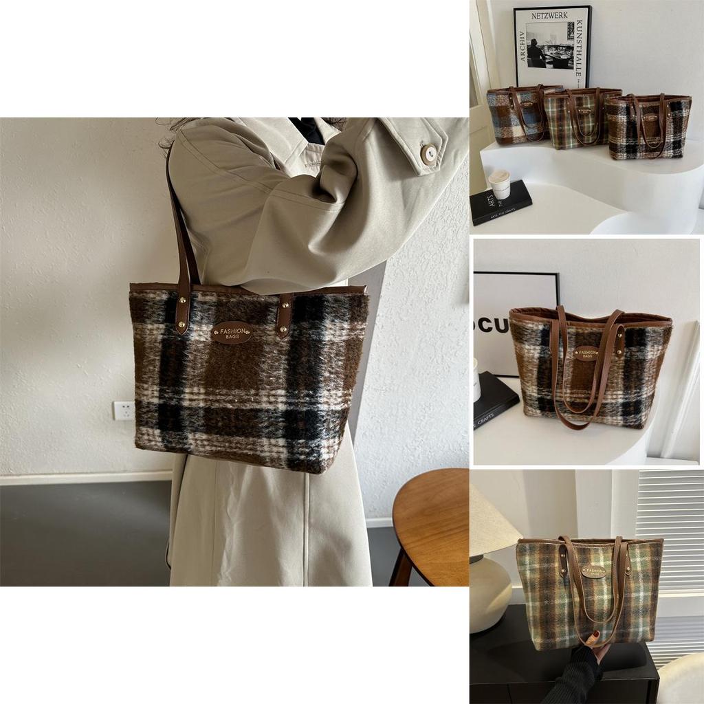 Large Capacity Stylish Plaid Single Shoulder Tote Bag For Women In 2023 Winter