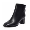 Square Head Fashion Boots Women's Autumn and Winter New Simple Temperament Rear Zipper Leather Boots Thick Heel