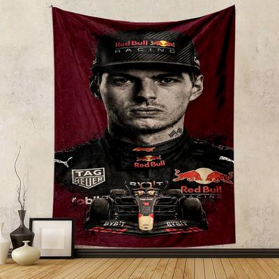 Red Bull Racing Driver Portrait with Car Patterned Tapestry for Bedroom and Living Room Home Decor Sofas