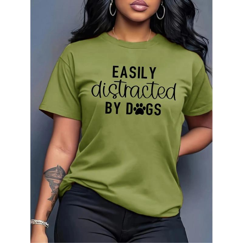 

Women S Short Sleeve Dog Lover Fun Print Round Neck Casual Elegant Romantic Summer T-Shirt | Fashion Commuting Vacation Daily Versatile Casual Top, 4XL зелений