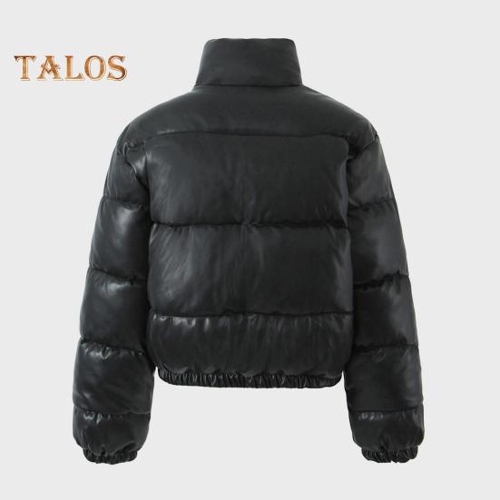 Winter Women Jacket Thickened Padded Stand Collar Neck Protection Windproof Heat Retention Solid Color Zip-up Long Sleeves Down Coat