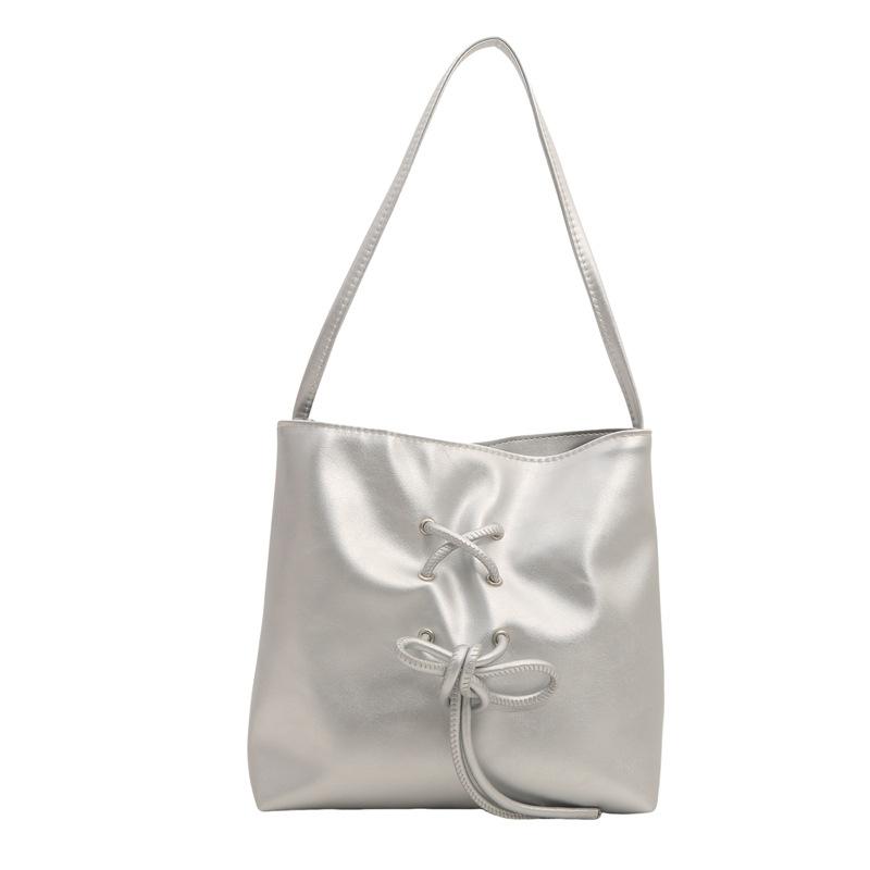 

Жіноча жіноча сумочка 2024, нова проста мода, солодкий лук, сумка під пахвами, сумка-відро через плече срібний