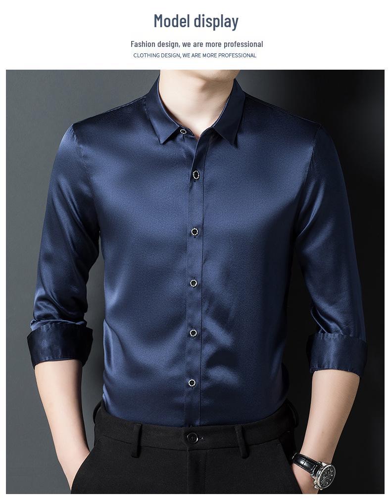 Premium Mulberry Silk Long-Sleeve Men's Shirt - Non-Iron, Solid Color, Business Casual for Autumn and Spring