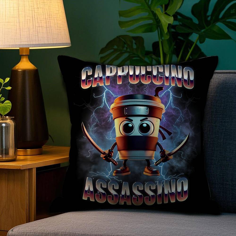 Italian Brain Rot Meme Tralalero Tralala Pillow Case Happy Atmosphere Short Plush Double-sided Printing Home Cushion Cover