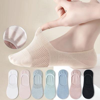 Women's Invisible Cotton Boat Socks Mesh Breathable Ankle Low Cut Silicone Non-Slip Socks