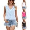 Chiffon Sleeveless V-neck Top with Pleated Ruffle Hem Loose Fitting Women's Blouses & Shirts