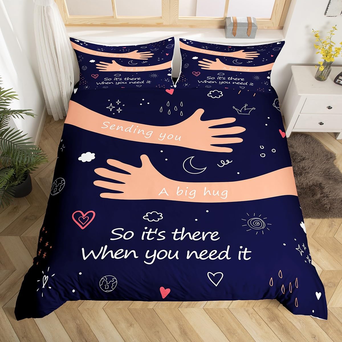 

Прекрасный набор постельного белья с покрывалом Love Hug, односпальный, king-size, для детей, детей, взрослых. Прекрасный набор с рисунком Солнце, Луна, Облако, с узором в виде сердечек, бежевый, удобный 135*200cm Eu-Single