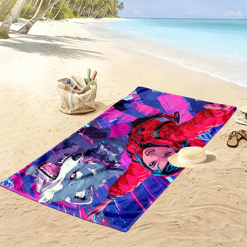 Wolf and Beauty 2D Flat Print Beach Towel, Large Soft Quick Dry Towel for Beach Camping Swimming.MSTJ0918405