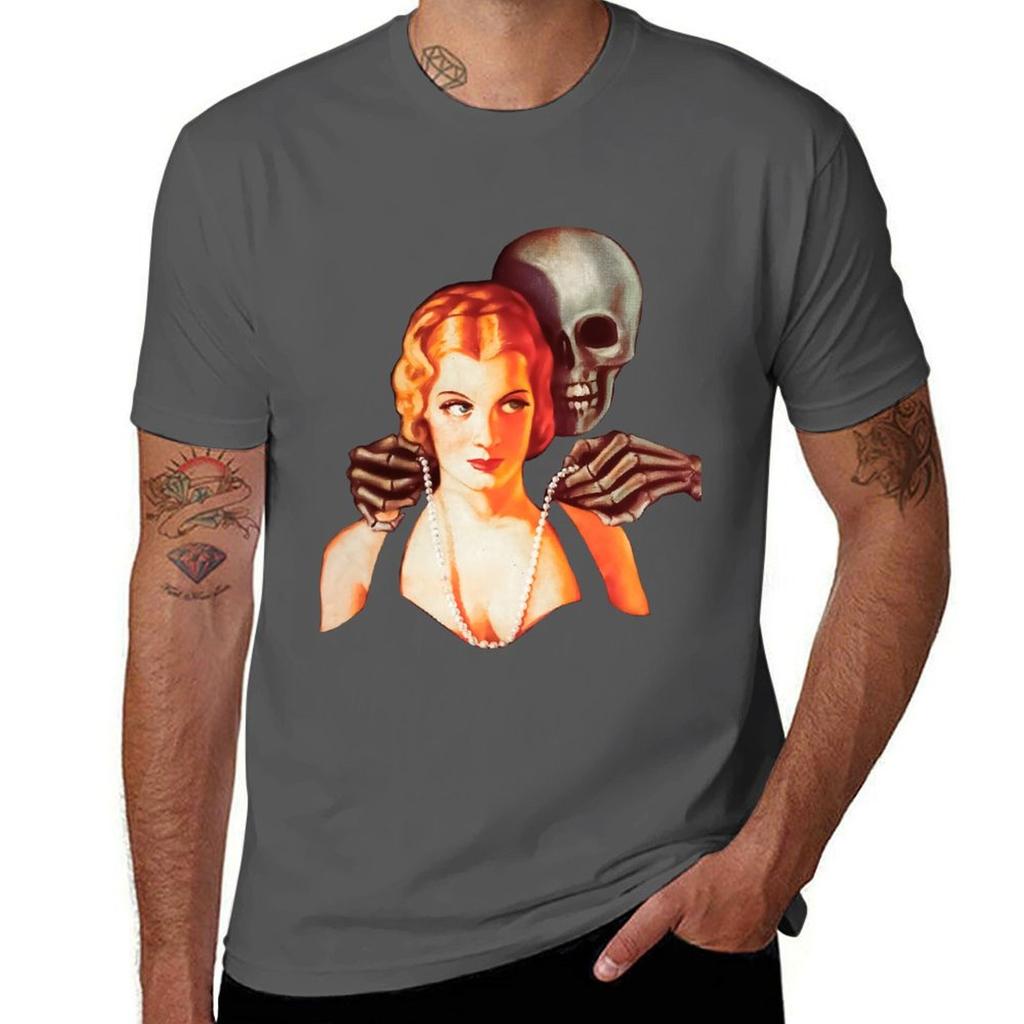 Skull Unisex Retro Comic Horror Skeleton Bones Elegant Jewelry Pearls Diamonds Pin Up Girl Vintage Rounisextic Love Old Cart Tshirt