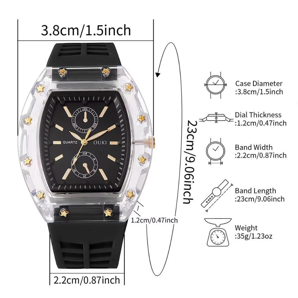 Tonneau Case Women Quartz Watch Silicone Strap Casual Daily Watch Analog Sport Watch Men Women