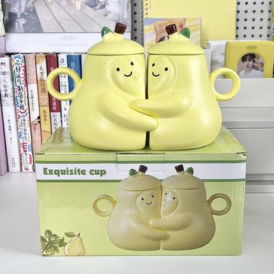 Cute and Funny Couple Mugs, a Pair of Birthday Gifts, Never Divided, Pear Hug, Pear Ceramic Cup, Girls Gift Box.