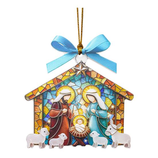 Nativity Ornament for Christmas Tree Acrylic Christian Nativity Scene Hanging Decoration Religious Suncatcher for Home Window Decor
