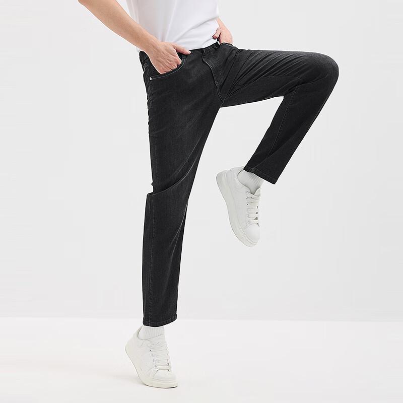 SEPTWOLVES Men's Washed Grey-Black Denim Jeans