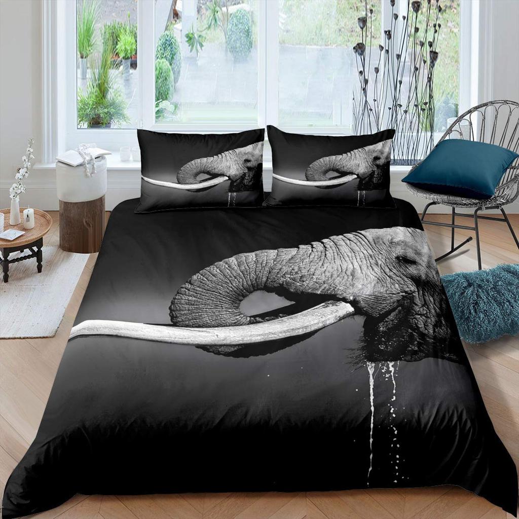 3D Elephant Duvet Cover Set Queen Size African Safari Animal Comforter Set Wildlife Bedding Set Retro Wall Decor Bedspread Cover