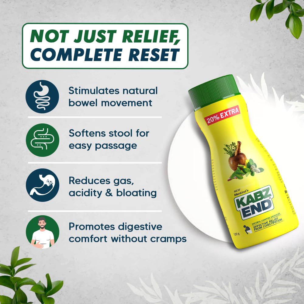 Kabz End by Mankind – Ayurvedic Constipation Relief Granules | 100% Natural Laxative with 12+ Potent Herbs | Overnight Action | Relieves Gas, Aci
