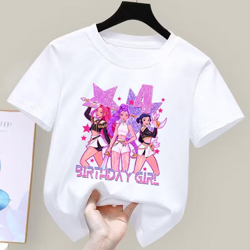 KPop Demon Hunters Birthday T-Shirt Printed Cotton Children's Short Sleeve Casual Baby Shower Short Sleeve Top T-Shirt Clothing