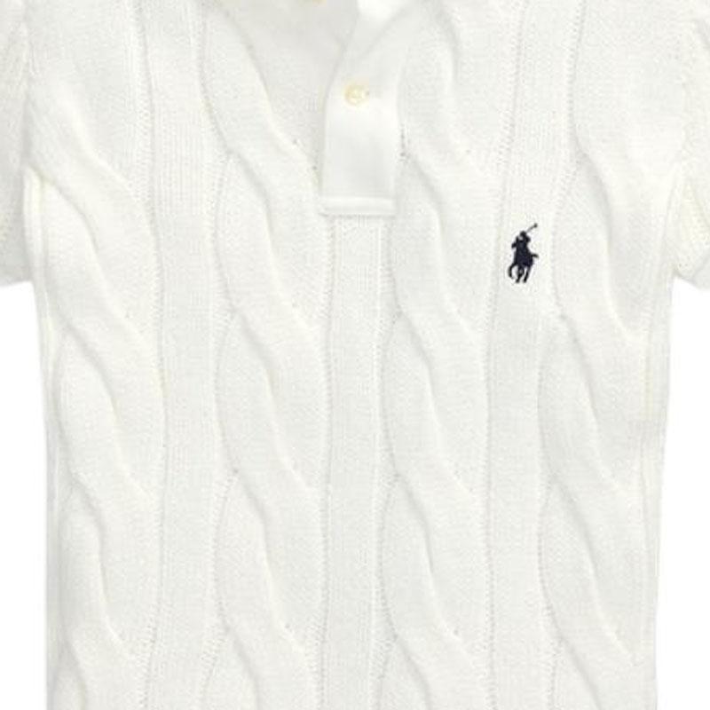 Polo Ralph Lauren FW25 Slim Fit Cable Knit Cotton Polo Shirt Women tops White WMPOKNINB920265-100