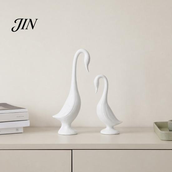 3D Printed Swan Ornament 2Pcs Figurine, Artistic Sculpture with Stable Base, Decorative Collectible Desktop Art Double Ornaments, Minimalist