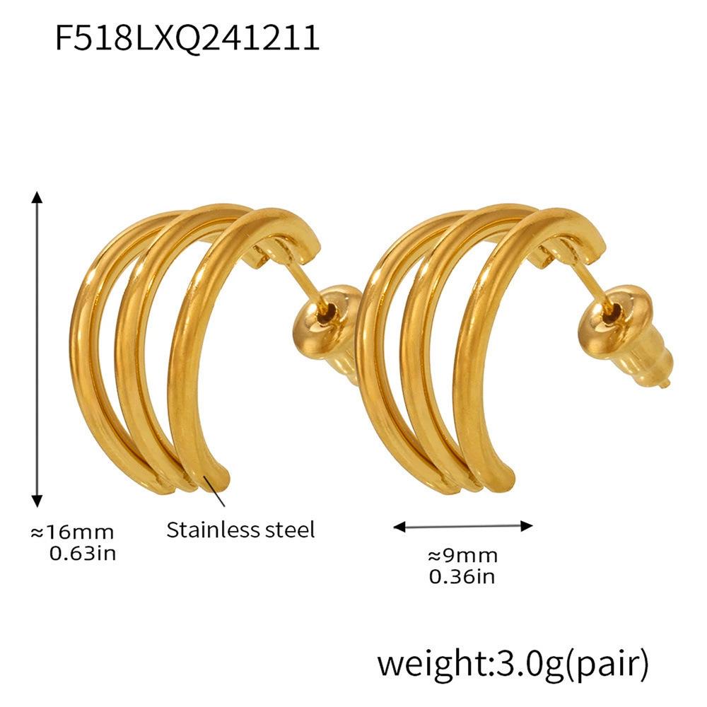 

French Niche Geometric Three-Layer Earrings: 18K Gold-Plated Stainless Steel Luxury Fashion Accessory