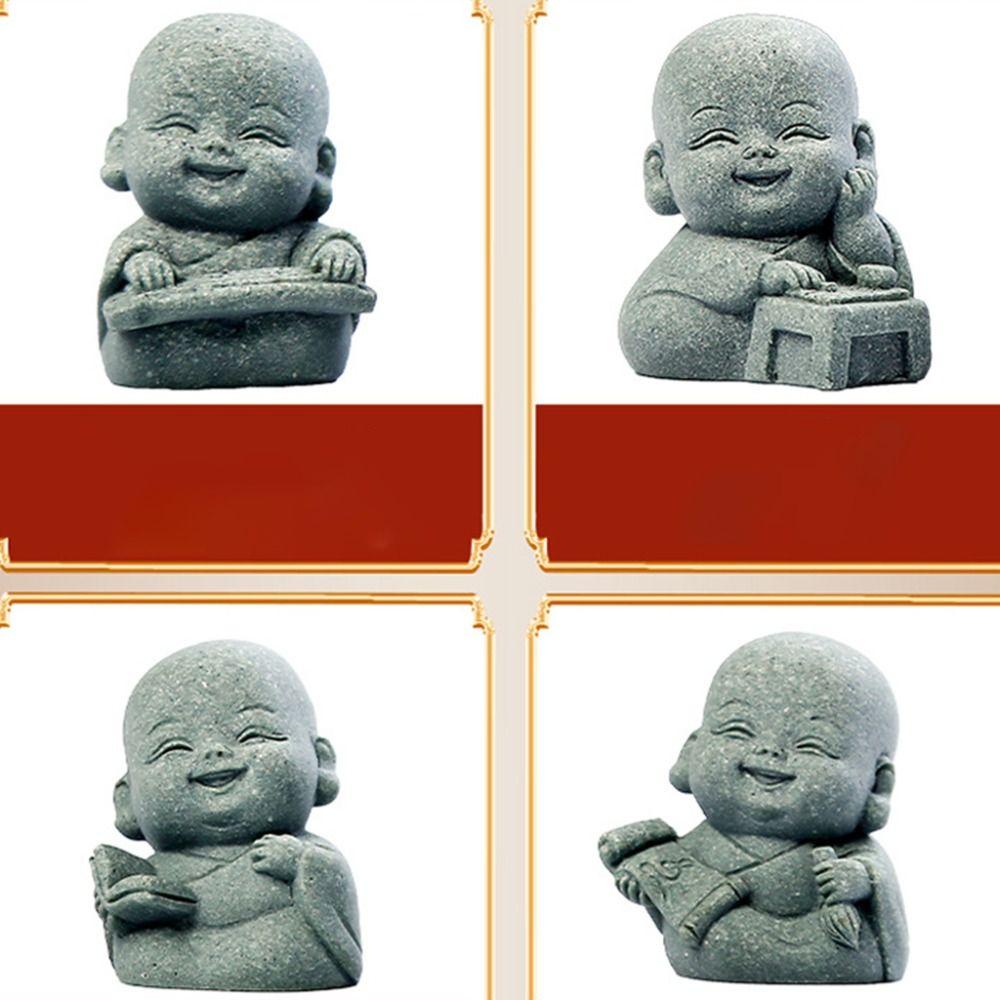 Serviceable Little Monk Figurine Sandstone Desktop Cculpture  Table Centerpieces