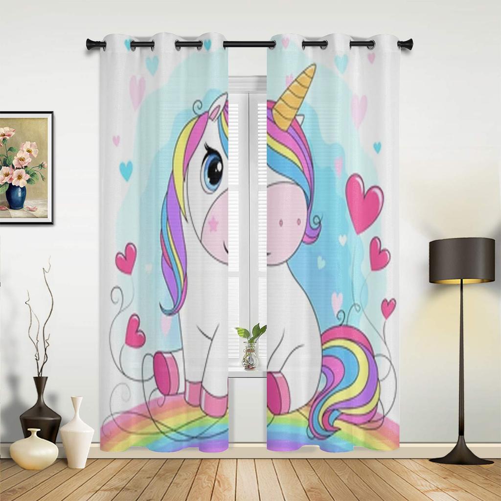 Cute White Unicorn Window Curtains For Living Room Bedroom Luxury Modern Kitchen Curtains Fabric Drapes