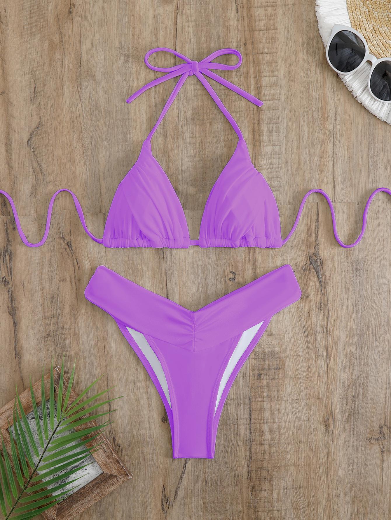 

Новое блестящее нейлоновое европейское и американское сексуальное женское раздельное бикини Medium фиолетовый