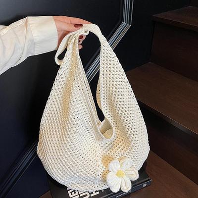 Women's Casual Hollow Out Wicker Woven Ladies Handmade Totes Bag Large Capacity Summer Beach Floral Decor Female's Shoulder Bag