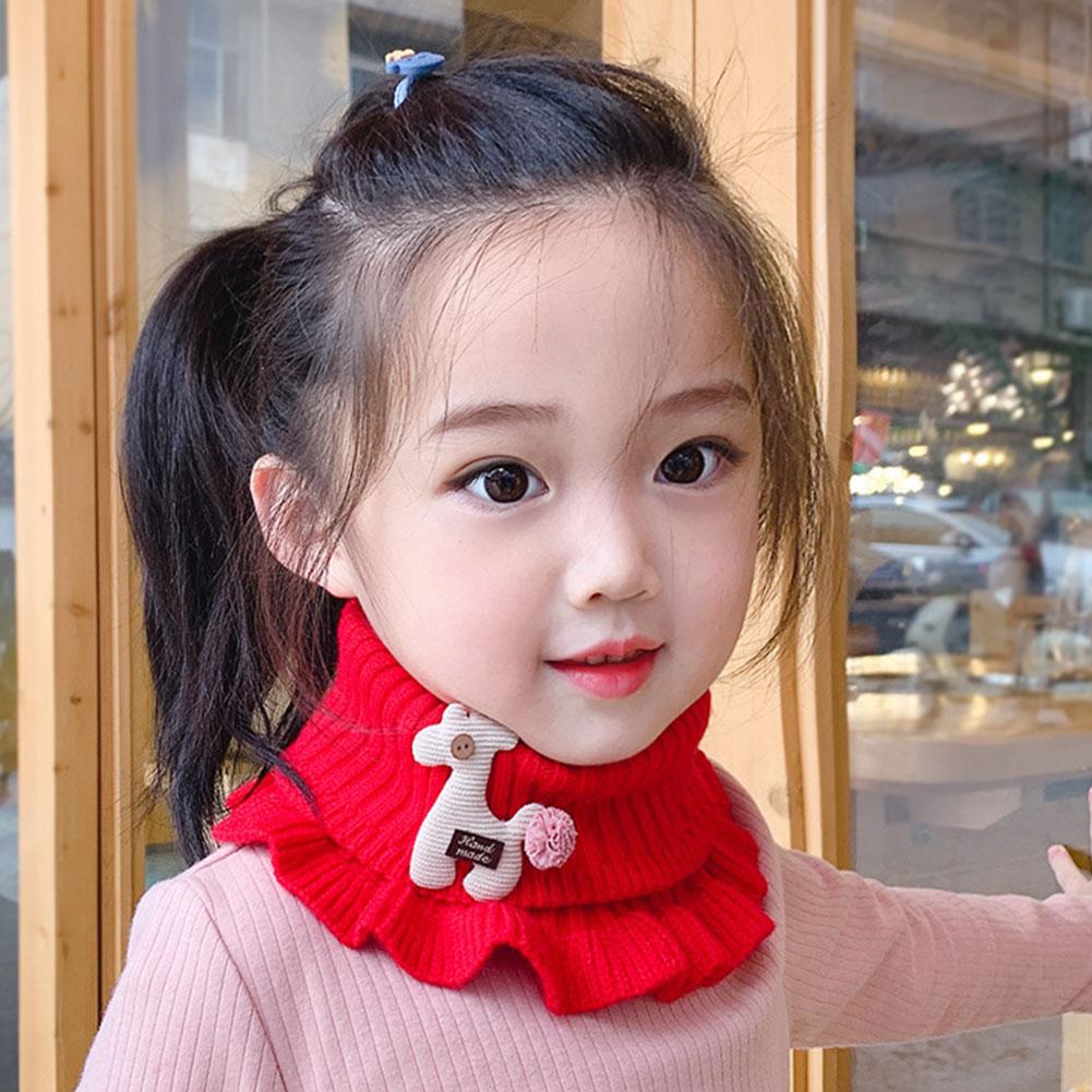 Children's Knitted Scarf Cartoon Giraffe Ruffle Neck Warmer Girls Kids Neck Collar Circle Outdoor Winter Warm Scarves