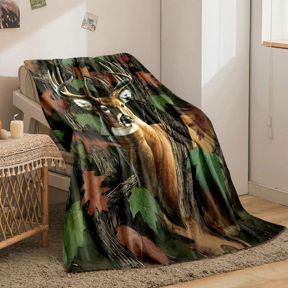 Deer Camo Blanket bedroom Blanket for Livingroom Couch lunch break Soft throw for Friend's festival Gift