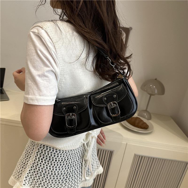 Solid Color Retro Summer Casual Fashion Handheld Underarm Shoulder Women's Baguette Bag New Commuter Bag