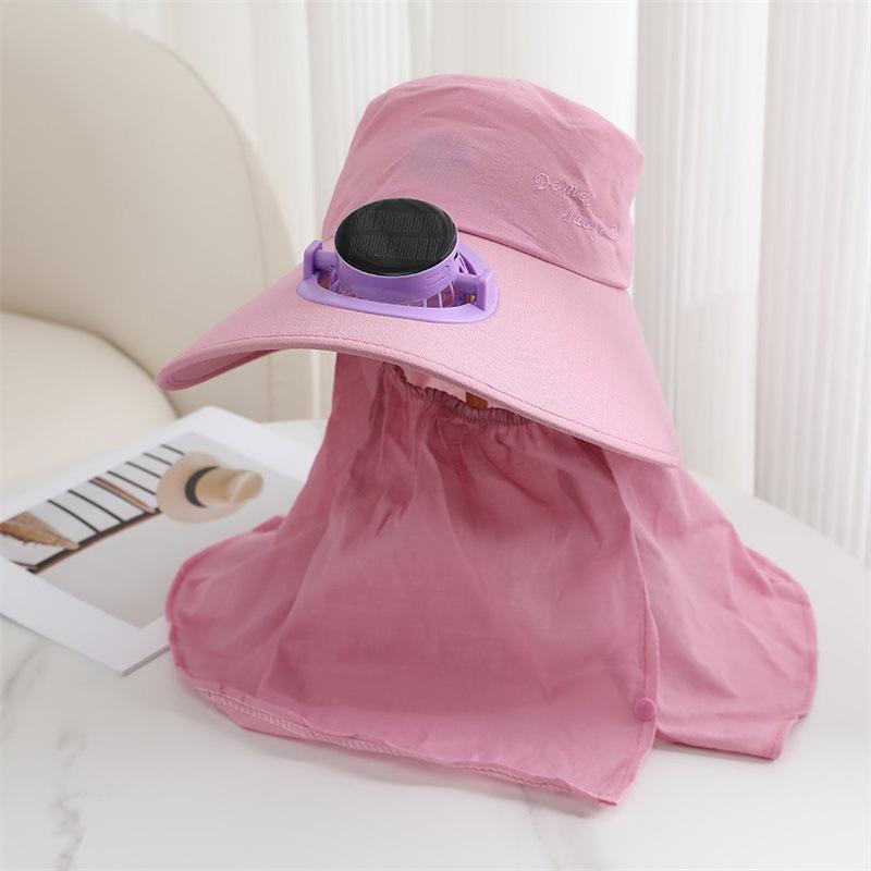 Solar Charging Fan Bucket Hat Women's Summer Eaves Outdoor Sunscreen Face Mask Spring and Autumn Fishing Hat