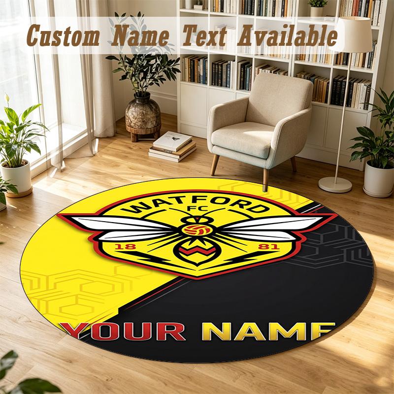 Round Rug Custom NameWatford FC Pattern Non Slip Carpet Home Floor Decor