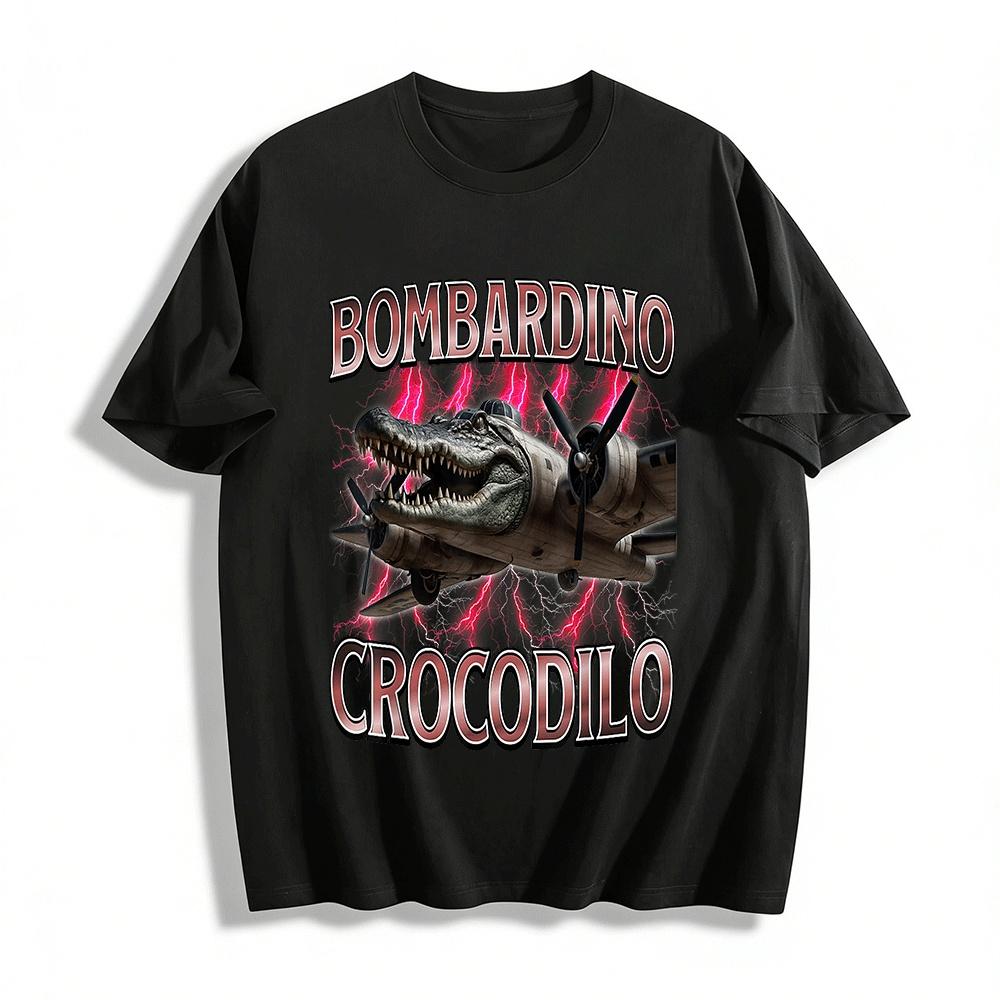 Crocodile Bomber Graphic Novelty Casual Short Sleeve Top Pure cotton T-shirt XXS