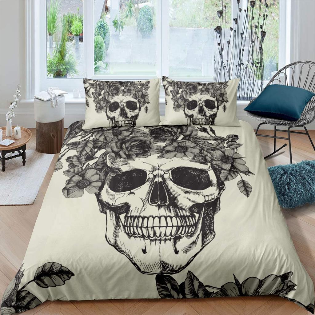 Comforter Sugar Skull Bedding Comforter Set Gothic Twin/Full/Queen/King Set 3 Pieces Soft