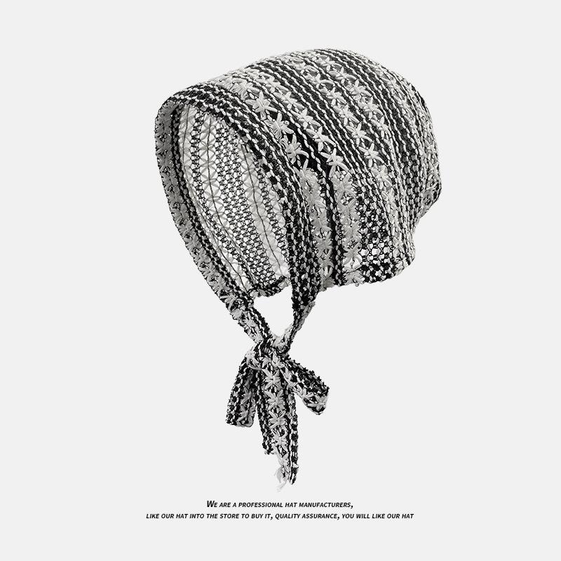 

Striped Lace up Knitted Pullover Hat for Women New Hollow Versatile Cold Hat Autumn and Winter Face Showing Small Baotou Knitted Hat 56-60CM